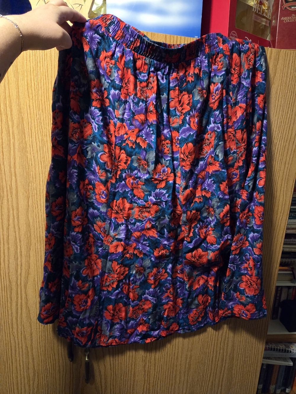 VINTAGE Floral A-Line Midi Skirt in Red & Purple